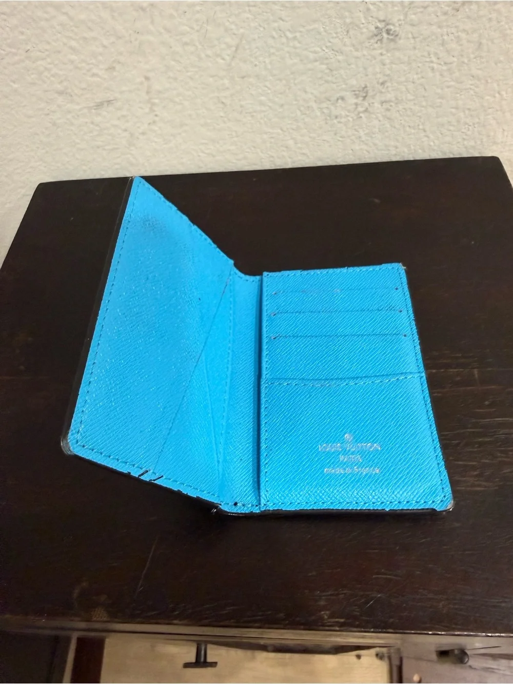 Louis Vuitton Black Card Holder with Blue and White Graffiti